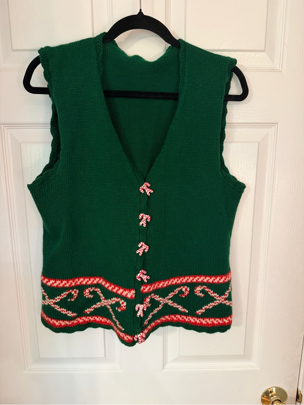 Green Holiday Knit Vest with Candy Cane Buttons